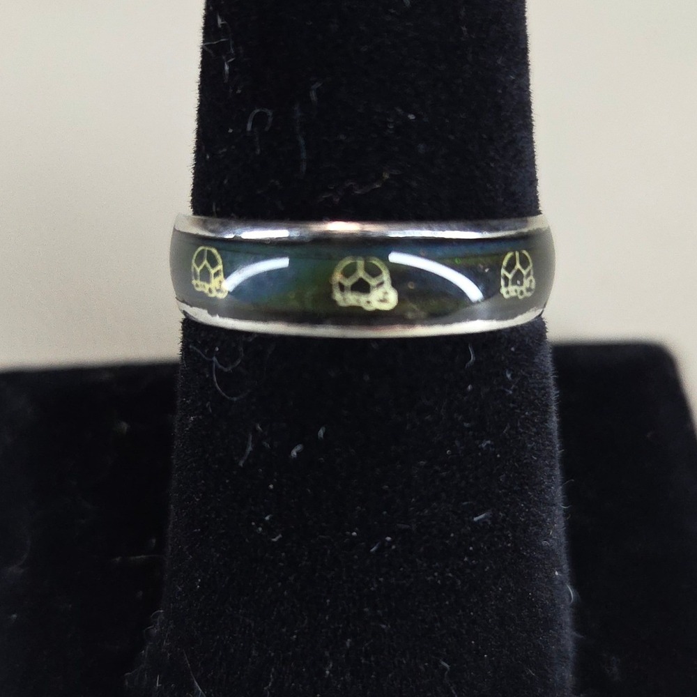 Mood Ring Band Silver Tone Color Changing‎ Turtle Icons Size 9 Goth Y2K